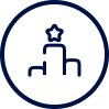 Logo featuring a stylized outline of a building complex with a star above, all enclosed in a circle, rendered in a monochromatic dark blue shade.